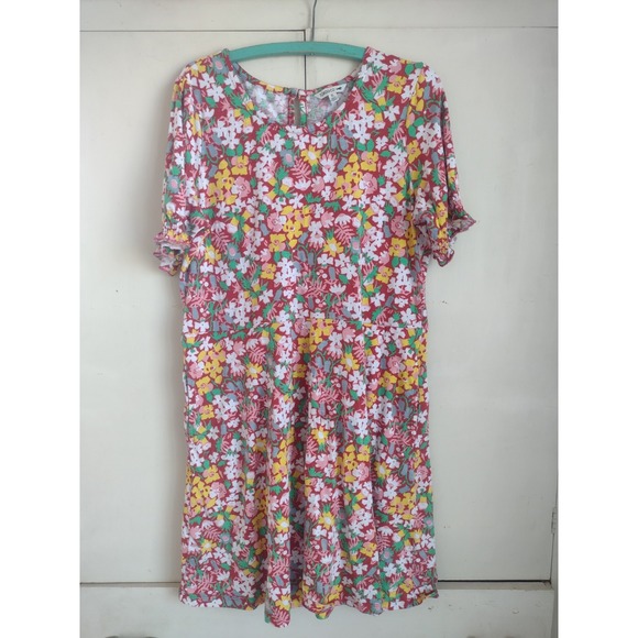 Toad&Co Dresses & Skirts - Toad & Co Laurel Dress Sz XL Red Pink Floral Tencel Lyocell Organic Cotton Short